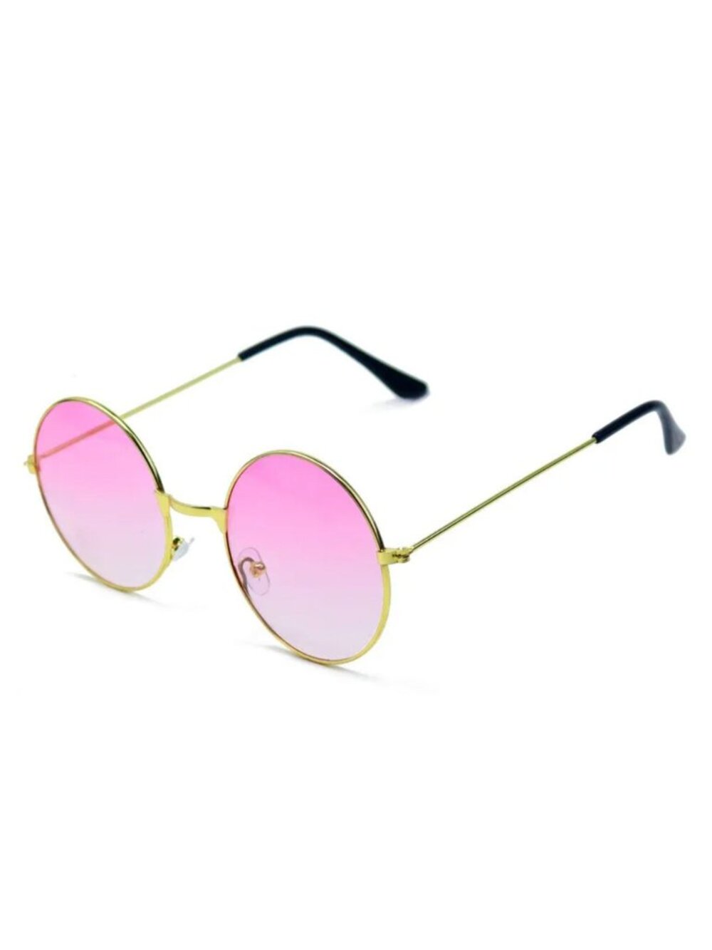 Retro Round Sunglasses With Gold Metal Frame & Gradient Rose Pink Lenses